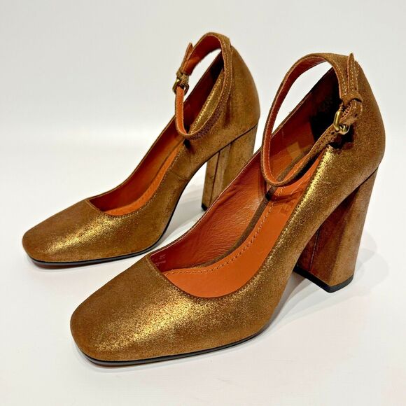 NWOB Coach Gold Metallic Leather Ankle Strap High Heel Pump Women’s Size 6B - Picture 1 of 15